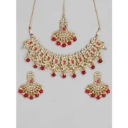 Women's Rose Gold Plated Alloy Necklace & Earings Set (Red) - Image 2