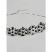 Women's Rose Gold Plated Alloy Choker (Silver & Black) - Image 2