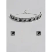 Women's Rose Gold Plated Alloy Necklace & Earings Set (Silver & Black)