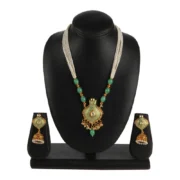 Women's Rose Gold Plated Alloy Necklace & Earings Set (Green) - Image 5