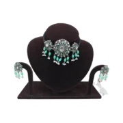 Women's Rose Gold Plated Alloy Necklace & Earings Set (Light Green) - Image 5
