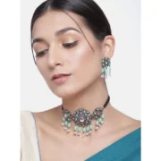 Women's Rose Gold Plated Alloy Necklace & Earings Set (Light Green) - Image 3