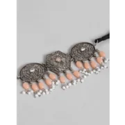 Women's Rose Gold Plated Alloy Necklace & Earings Set (Orange) - Image 3