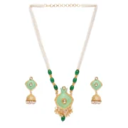 Women's Rose Gold Plated Alloy Necklace & Earings Set (Green)