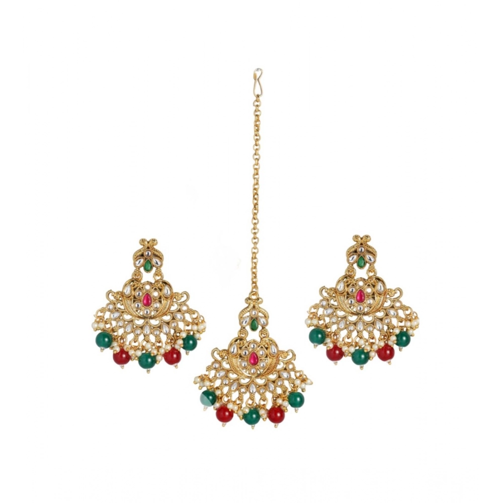53534536110_03bffe1cdb_o_d-1000x1000-1.webp Women's Rose Gold Plated Alloy Kundan Earrings & Mangtikka (Red & Green) - Image 1