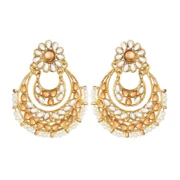 Women's Rose Gold Plated Alloy Kundan Earrings & Mangtikka (White & Gold)