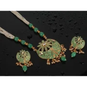 Women's Rose Gold Plated Alloy Necklace & Earings Set (Green) - Image 4
