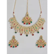 Women's Rose Gold Plated Alloy Necklace & Earings Set (Light Green) - Image 2