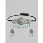 Women's Rose Gold Plated Alloy Necklace & Earings Set (Light Green)