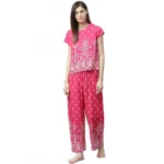 Women's Casual Short Sleeve Printed Rayon Pajama Set (Pink)