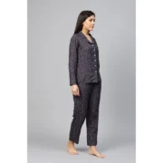 Women's Casual Full Sleeves Polka Dot Printed Rayon Shirt With Pyjama Pant Night Suit Set (Grey) - Image 5