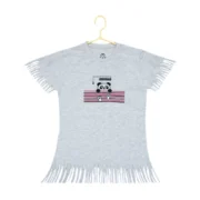Girl's Casual Short Sleeve Printed Cotton T Shirt (Grey)