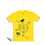 Girl's Casual Short Sleeve Printed Cotton T Shirt (Yellow)