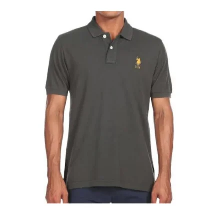 Men's Casual Half sleeve Solid Cotton Polo Neck T-shirt (Dark Grey)