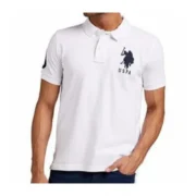 Men's Casual Half sleeve Solid Cotton Polo Neck T-shirt (White)