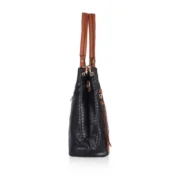 Women's Faux Leather Textured Tote Bag (Black) - Image 5
