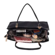 Women's Faux Leather Textured Adjustable Long Belt Handbag (Black) - Image 2