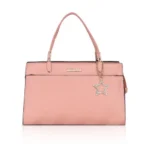 Women's Faux Leather Textured Adjustable Long Belt Handbag (Pink)