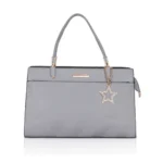 Women's Faux Leather Textured Adjustable Long Belt Handbag (Grey)