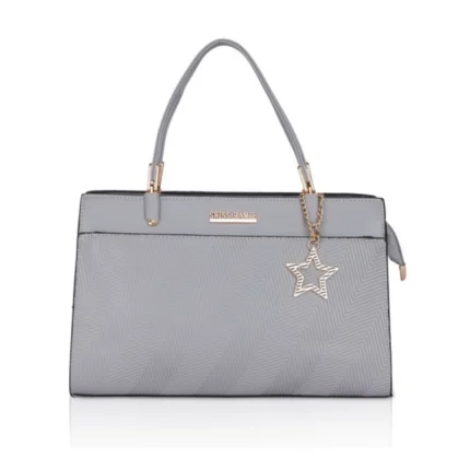 Women's Faux Leather Textured Adjustable Long Belt Handbag (Grey)
