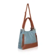 Women's Faux Leather Textured Tote Bag (Grey) - Image 2
