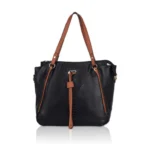 Women's Faux Leather Textured Tote Bag (Black)