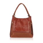 Women's Faux Leather Textured Tote Bag (Brown)