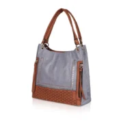 Women's Faux Leather Textured Tote Bag (Blue) - Image 6
