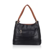 Women's Faux Leather Textured Tote Bag (Black) - Image 4
