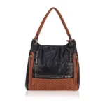 Women's Faux Leather Textured Tote Bag (Black)
