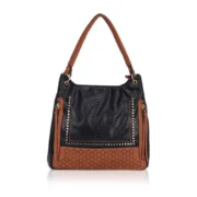 Women's Faux Leather Textured Tote Bag (Black)