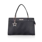 Women's Faux Leather Textured Adjustable Long Belt Handbag (Black)