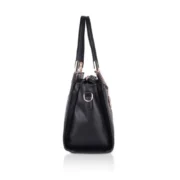 Women's Faux Leather Textured Adjustable Long Belt Handbag (Black) - Image 6