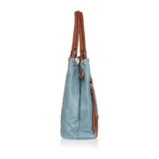 Women's Faux Leather Textured Tote Bag (Grey) - Image 5