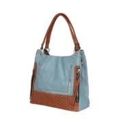Women's Faux Leather Textured Tote Bag (Grey) - Image 6