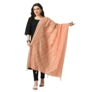 Women's Chanderi Self Design Dupatta (Peach, Length: Free Size)
