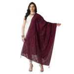Women's Chanderi Self Design Dupatta (Wine, Length: Free Size)