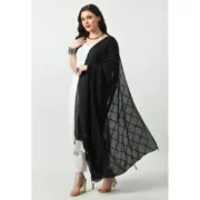 Women's Chanderi Self Design Dupatta (Black, Length: Free Size) - Image 2