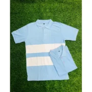 Men's Casual Short Sleeves Cotton Polo Neck T-shirt (Aqua Blue) - Image 3