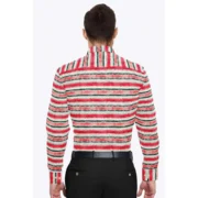 Men's Cotton Blended Striped Full Sleeve Shirt (Red-White) - Image 6