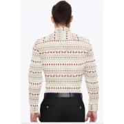 Men's Cotton Blended Printed Full Sleeve Shirt (White-Red) - Image 6