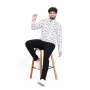 Men's Cotton Blended Printed Full Sleeve Shortkurta (Multicolor) - Image 3