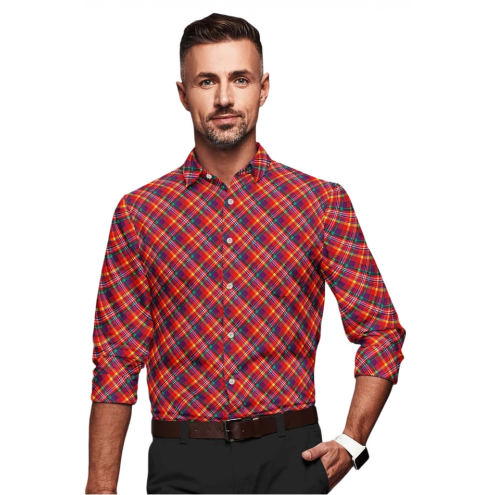 53814262771_494308bea3_o_d-1000x1000-1.webp Men's Cotton Blended Checked Full Sleeve Shirt (Red) - Image 1
