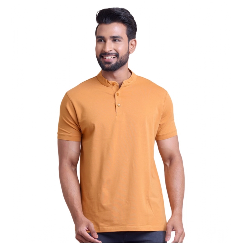 54220919617_eb38fb6378_o_d-1000x1000-1.webp Men's Casual Cotton Solid Half Sleeve Mandarin Collar T-Shirt (Brown) - Image 1