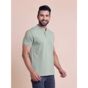 Men's Casual Cotton Solid Half Sleeve Mandarin Collar T-Shirt (Newsage) - Image 4