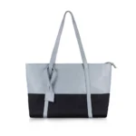 Women's Faux Leather Large Shoulder Zipper Handbag (Light Blue)