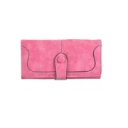 Women's Faux Leather Medium Snap Button Wallet (Pink)