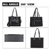 Women's Canvas Medium Top handle Satchel Zipper Handbag (Black) - Image 4