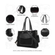 Women's Canvas Medium Top handle Satchel Zipper Handbag (Black) - Image 3