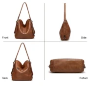 Women's PU Leather Medium Shoulder Zipper Handbag (Brown) - Image 3